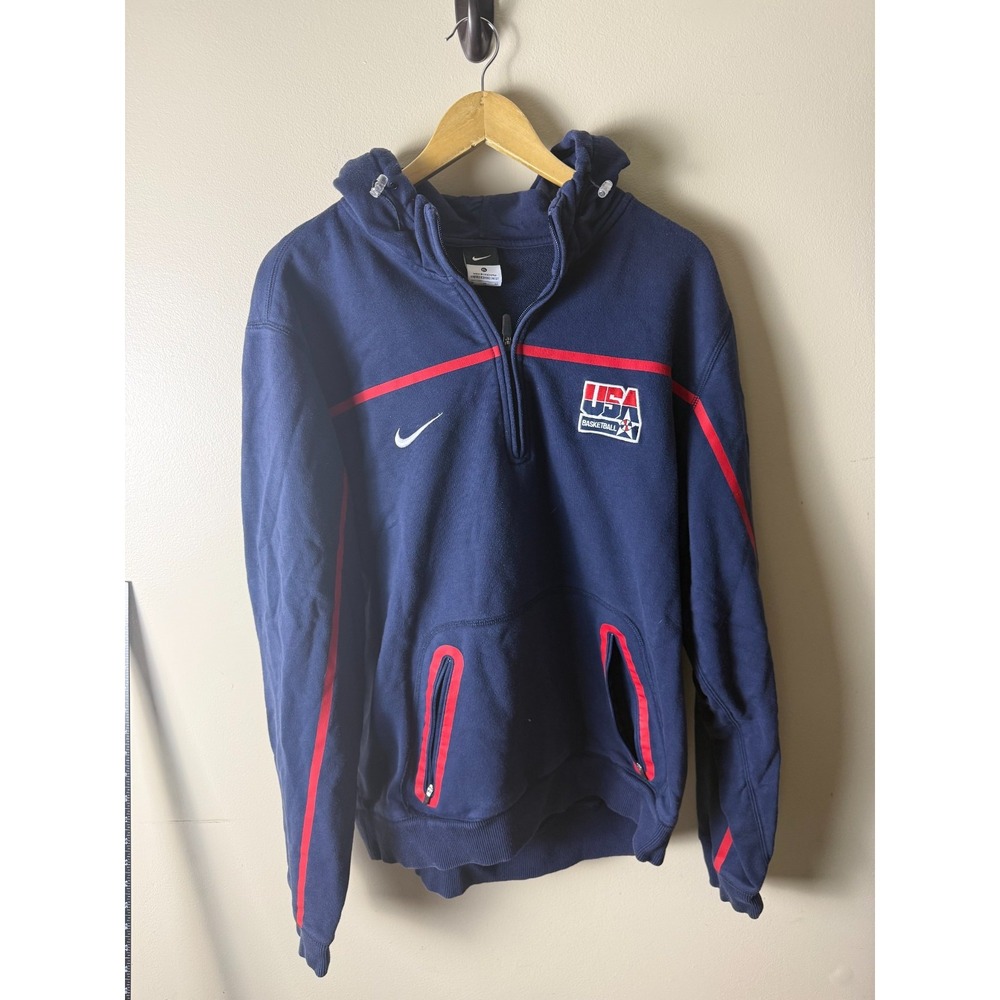 Vintage Nike USA Basketball 1/4 Zip Hoodie Mens‎ XL Navy Blue